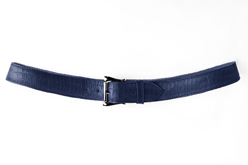 Navy blue women's dress belt, matching pumps and bags. Made to measure. Profile view - Florence KOOIJMAN